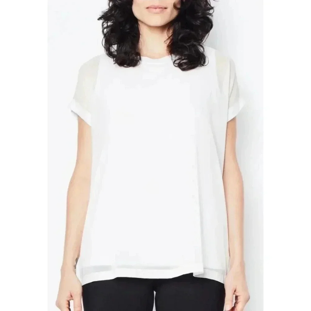 {Elaine Kim} Jersey Top With Chiffon Overlay Oana Size Small